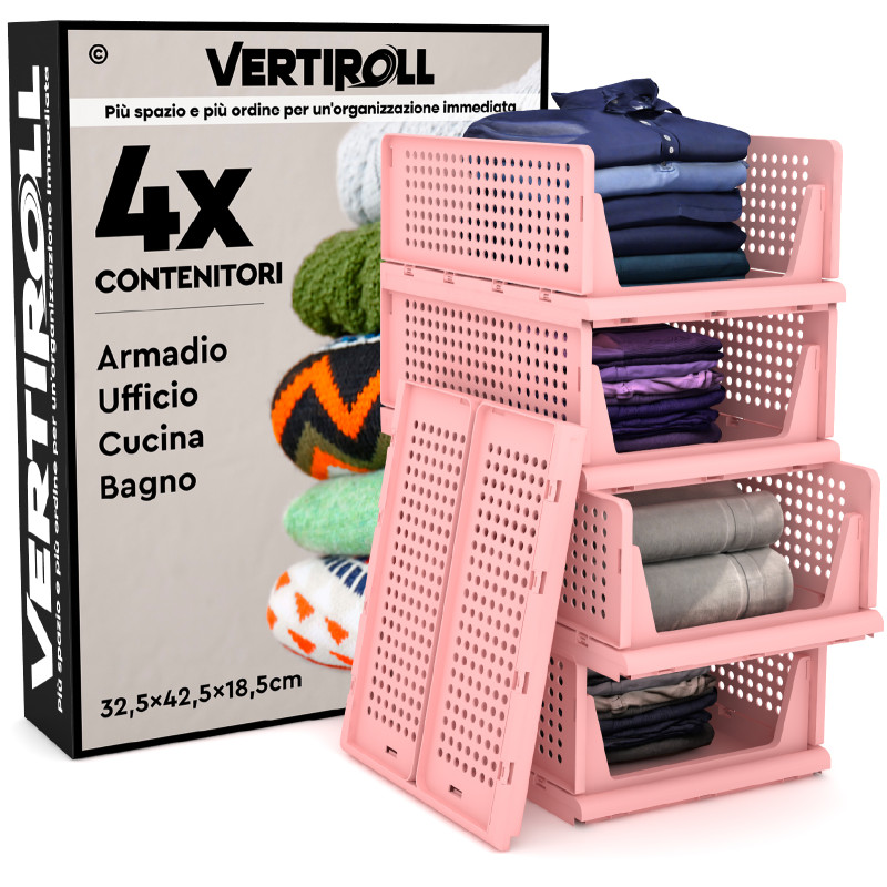 VertiRoll 4 Cassetti Impilabili Scorrevoli Salvaspazio Rosa VertiRoll 4 Cassetti Impilabili Scorrevoli Salvaspazio Rosa