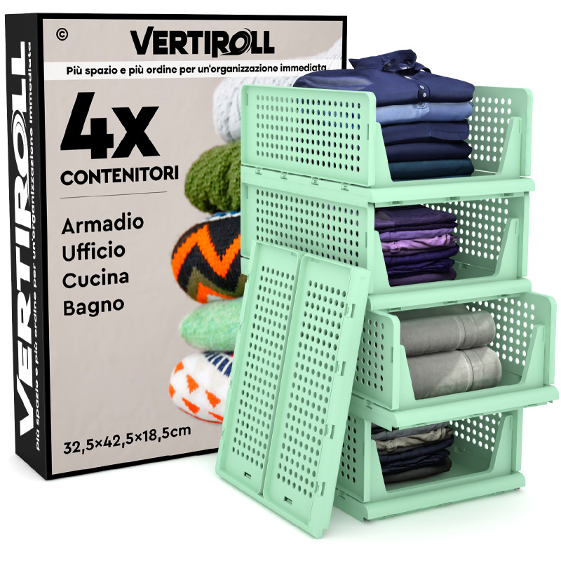 VertiRoll 4 Cassetti Impilabili Scorrevoli Salvaspazio Verde VertiRoll 4 Cassetti Impilabili Scorrevoli Salvaspazio Verde
