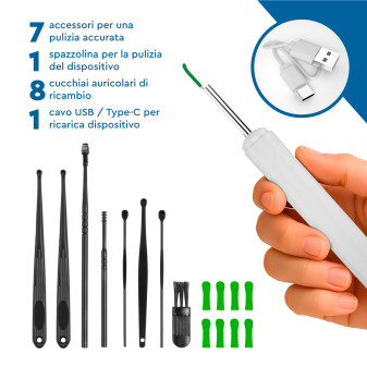 UdiGuard Otoscopio Pulizia Orecchie Rimozione Cerume Colore Bianco