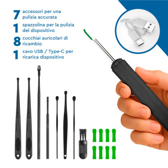 UdiGuard Otoscopio Pulizia Orecchie Rimozione Cerume Colore Nero
