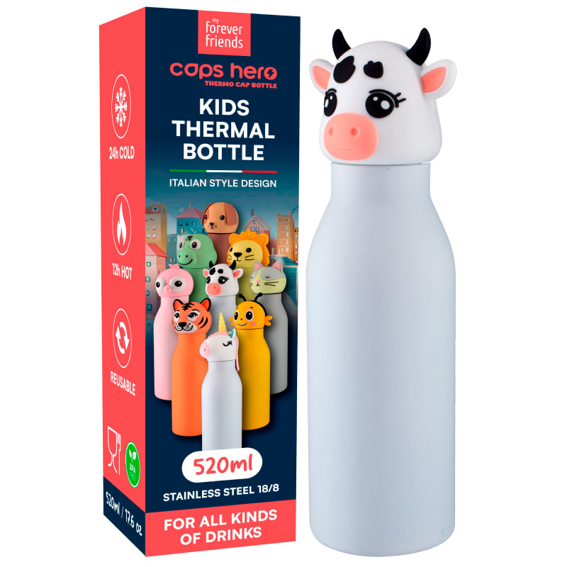 CapsHero Borraccia Termica Bambini Senza BPA 520ml Mucca Cow Cora CapsHero Borraccia Termica Bambini Senza BPA 520ml Mucca Cow Cora