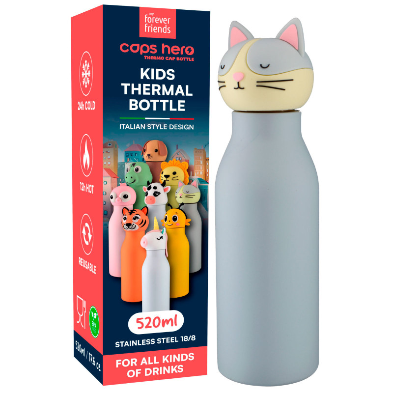 CapsHero Borraccia Termica Bambini Senza BPA 520ml Gatto Cat Cleo CapsHero Borraccia Termica Bambini Senza BPA 520ml Gatto Cat Cleo