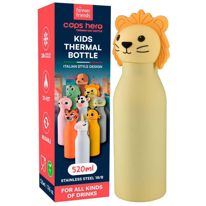 CapsHero Borraccia Termica Bambini Senza BPA 520ml Leone Lion Lio CapsHero Borraccia Termica Bambini Senza BPA 520ml Leone Lion Lio