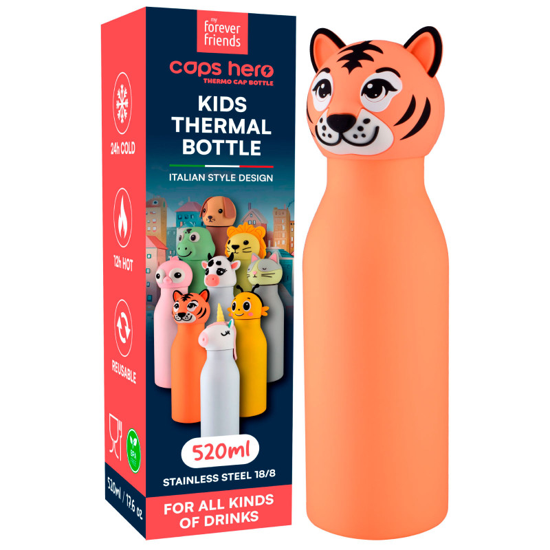 CapsHero Borraccia Termica Bambini Senza BPA 520ml Tigre Tiger Teo CapsHero Borraccia Termica Bambini Senza BPA 520ml Tigre Tiger Teo