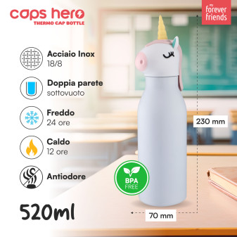 CapsHero Borraccia Termica Bambini 520ml Unicorno Unicorn Una