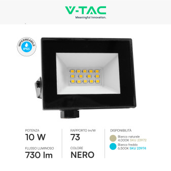 Faro LED 10W SMD IP65 Colore Nero V-Tac VT-44012