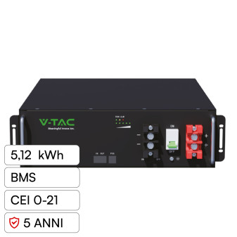 V-Tac Batteria BMS LiFePO4 51,2V 100Ah 5,12kWh Garanzia 5 Anni