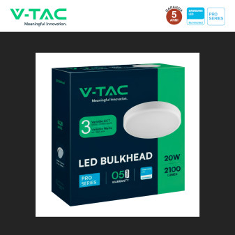 Plafoniera LED 20W SMD Samsung IP65 IK08 3in1 CCT V-Tac Pro