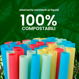 50 Cannucce Colorate in PLA 15cmx8mm Biodegradabili Lisce
