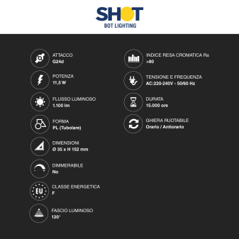 Lampadina LED G24d 11,5W SMD Tubolare PL ALC Bot Lighting Shot