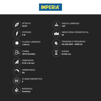Imperia Lampadina LED GU10 9W Faretto PAR16 in Ceramica