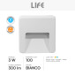 Immagine 2 - Life Punto Luce LED 3W Segnapasso Quadrato SMD da Parete CCT Changing Color 3in1 IP65 IK08 Colore Bianco - mod. 39.9PL5122WCFN