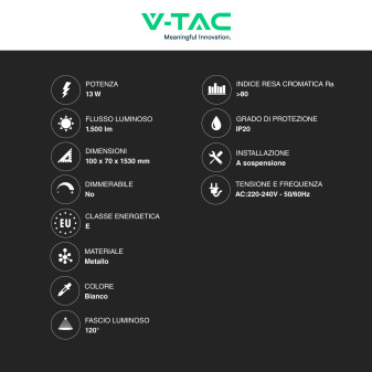 V-Tac VT-7829 Lampadario LED a Sospensione 13W SMD Colore Bianco