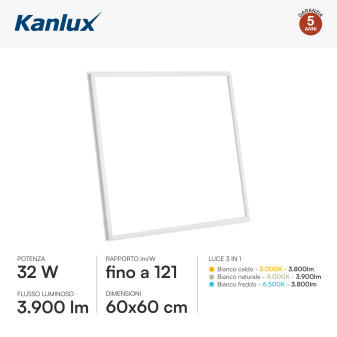 Kanlux AVAR 6060 Plafoniera con Telaio LED Quadrata 32W CCT 3in1