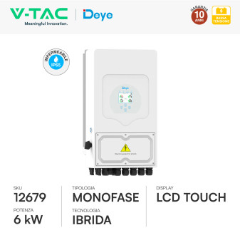 V-Tac Inverter Monofase Ibrido On-Grid / Off-Grid 6kW IP65