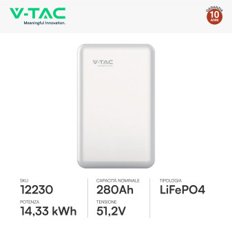 V-Tac Batteria BMS LiFePO4 51,2V 280Ah 14,33kWh per Inverter CEI 0-21