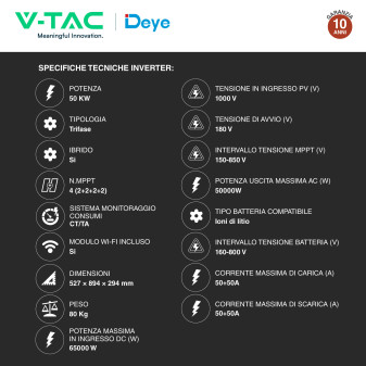 V-Tac Kit Inverter Trifase Ibrido 50kW + Accumulatore LiFePO4