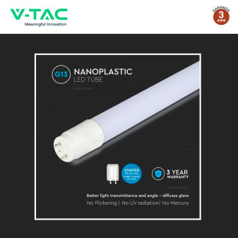 Tubo LED SMD T8 G13 24W Nano-Plastic 150cm con Starter V-Tac