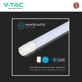 Tubo LED SMD T8 G13 16,5W Nano-Plastic 120cm con Starter V-Tac