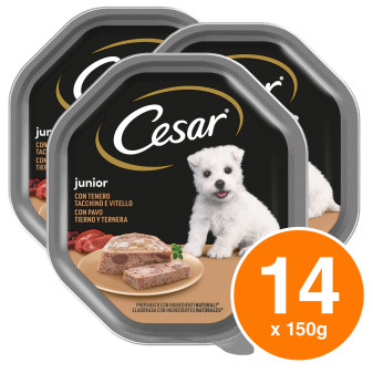 Cibo per Cani Junior con Vitello e Tacchino - 14 Vaschette Cesar