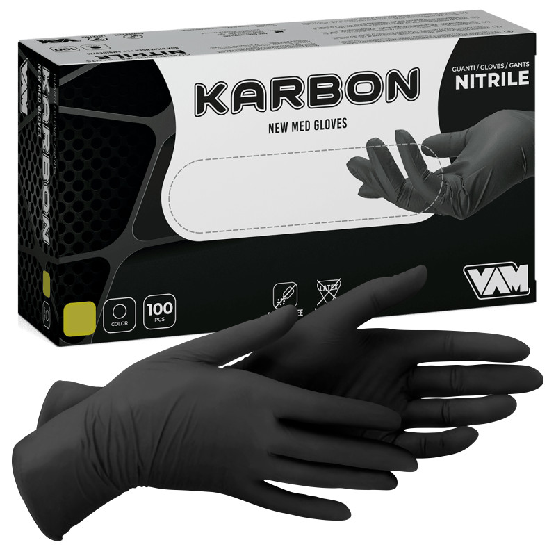 New Med Gloves Karbon Guanti Monouso Neri Nitrile 100 pezzi