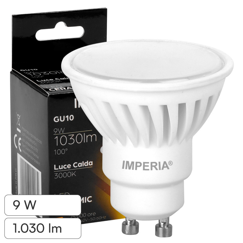 Imperia Lampadina LED GU10 9W Faretto PAR16 in Ceramica