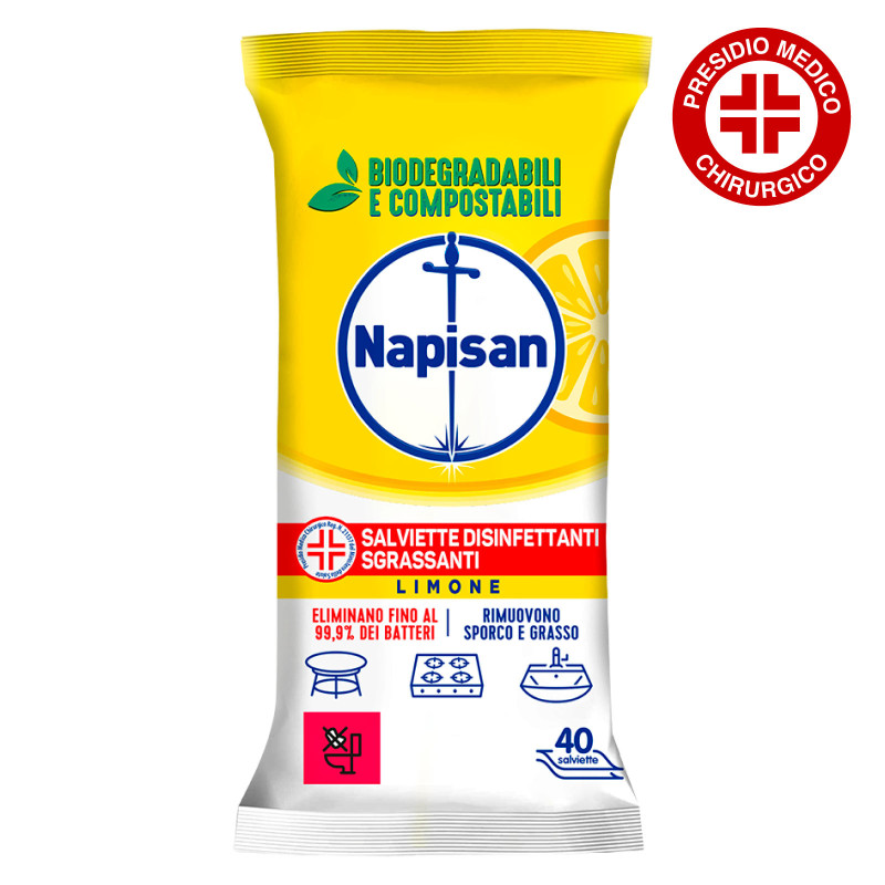 Napisan Salviette Disinfettanti Sgrassanti Biodegradabili Limone