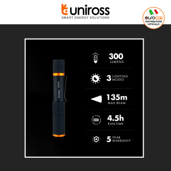 Uniross GX200 Torcia LED 5W 300lm Multifunzione Ricaricabile IPX4