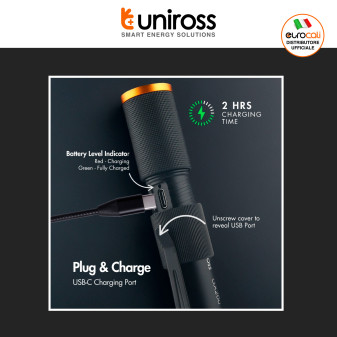 Uniross GX200 Torcia LED 5W 300lm Multifunzione Ricaricabile IPX4