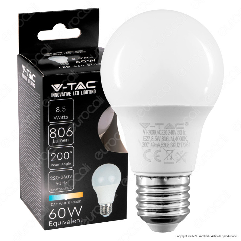 VT-2099 Lampadina LED E27 8.5W Bulb A60 Goccia SMD V-Tac