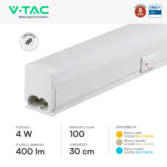 V-Tac VT-035 Plafoniera LED Lineare T5 4W SMD Chip CREE Linkabile