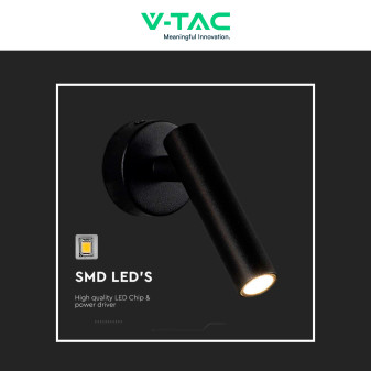 V-Tac VT-412-M Lampada LED da Muro Rotonda 2W SMD  Nera