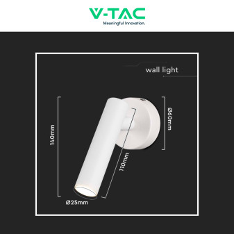 V-Tac VT-412-M Lampada LED da Muro Rotonda 2W SMD Bianca