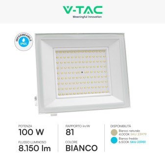 Faro LED 100W SMD IP65 Colore Bianco V-Tac VT-44109