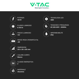 Faro LED 100W SMD IP65 Colore Bianco V-Tac VT-44109