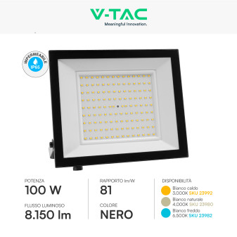 Faro LED 100W SMD IP65 Colore Nero V-Tac VT-44109