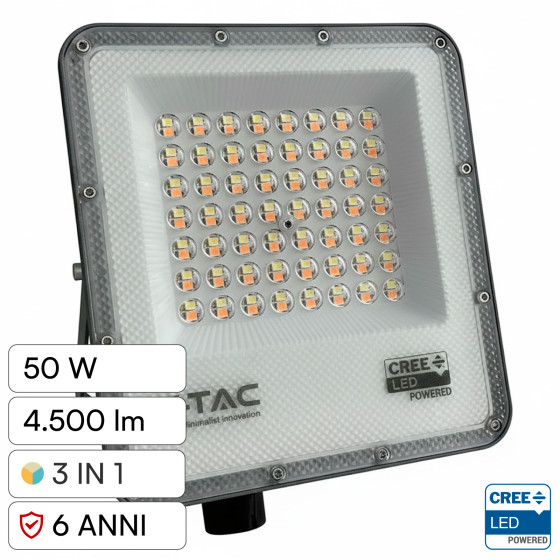 V-Tac VT-44058CCT Faro LED 50W SMD CREE IP65 IK06 CCT 3in1