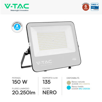 V-Tac VT-44153 Faro LED 150W SMD Chip CREE IP65 IK05 Nero