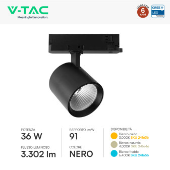 V-Tac VT-11136 Faretto LED da Binario Track Light COB Chip CREE