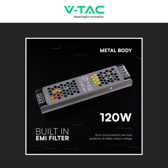 V-Tac VT-24122-S Alimentatore Led Slim 120W 24V 5A Per Uso Interno