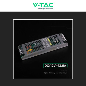 V-Tac VT-13150-S Alimentatore Led Slim 150W 12V 12.5A Per Uso Interno