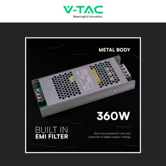 V-Tac VT-24361-S Alimentatore Led Slim 360W 24V 15A Per Uso Interno