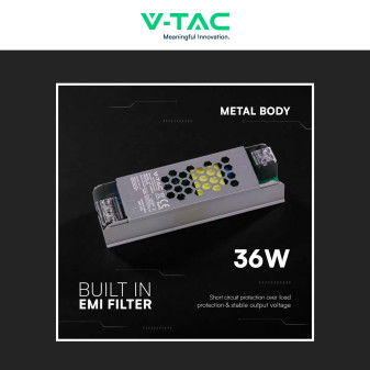 V-Tac VT-24035-S Alimentatore Led Slim 36W 24V 1,5A Per Uso Interno