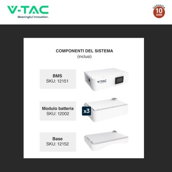 V-Tac Kit 3 Batterie BMS Stack LiFePO4 CEI 0-21 e 0-16