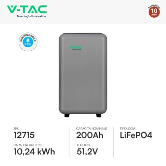 V-Tac VT-12040-1 Batteria BMS LiFePO4 51,2V 200Ah 10,24 kWh IP65