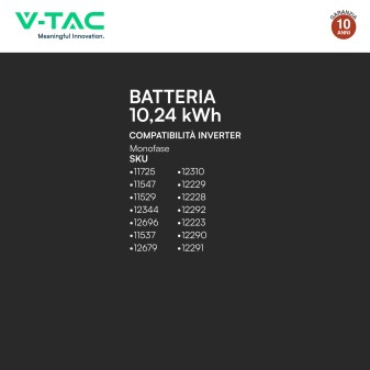V-Tac VT-12040-1 Batteria BMS LiFePO4 51,2V 200Ah 10,24 kWh IP65