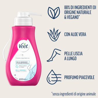 Veet Pure Crema Depilatoria Idratante Pelli Sensibili Flacone da 400ml