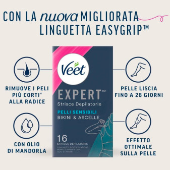 Veet Expert Strisce Depilatorie Gambe & Corpo per Pelli Sensibili