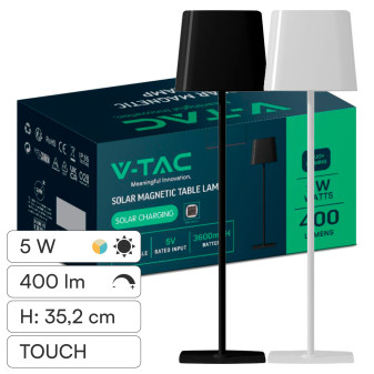 V-Tac VT-10116-W Lampada LED da Tavolo 5W 3in1 Ricaricabile