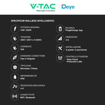 V-Tac Deye Wallbox Intelligente 7kW / 22kW IP66 + Trasmettitore